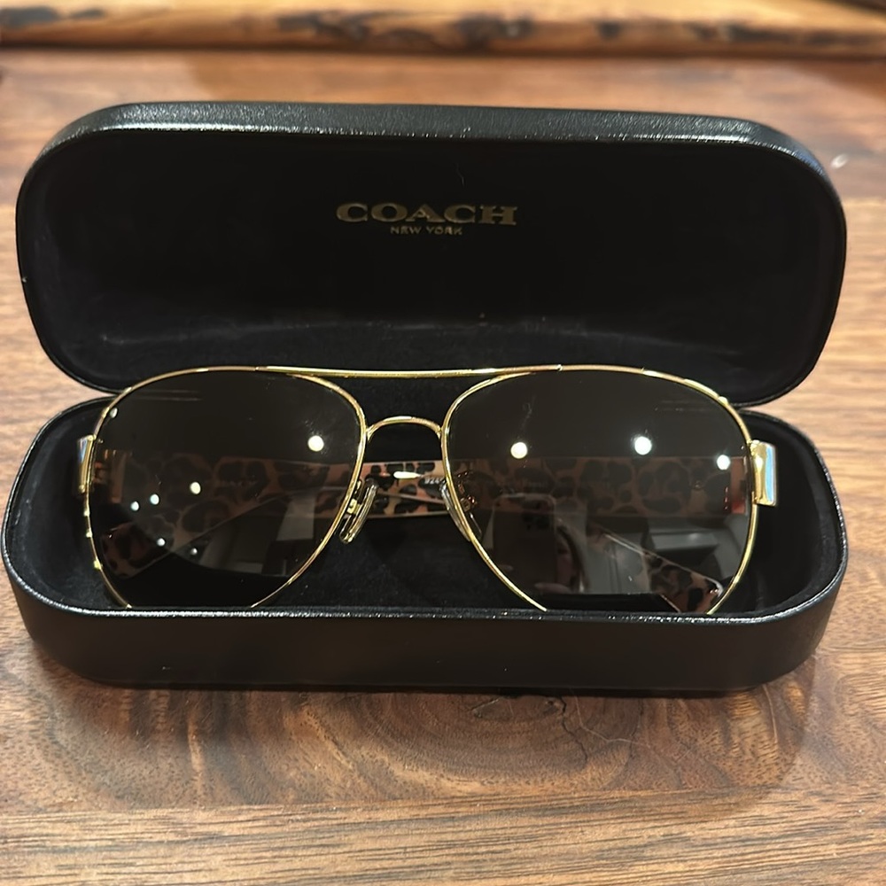 COACH Gold/Ivory Wild Beast Aviator Sunglasses